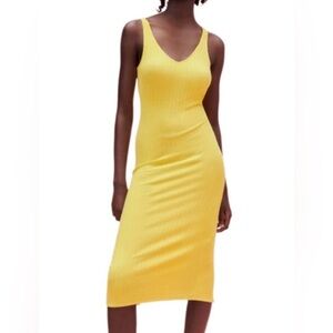 Zara | Yellow Ribbed Midi Dress